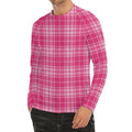 Pink Tartan Pattern Print Men's Long Sleeve Rash Guard