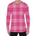 Pink Tartan Pattern Print Men's Long Sleeve T-Shirt