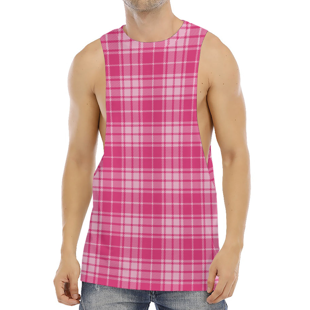 Pink Tartan Pattern Print Men's Muscle Tank Top