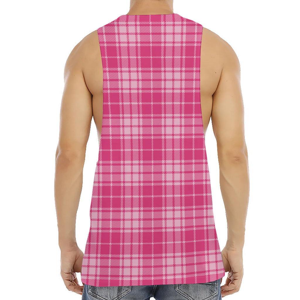 Pink Tartan Pattern Print Men's Muscle Tank Top