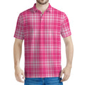 Pink Tartan Pattern Print Men's Polo Shirt