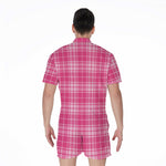Pink Tartan Pattern Print Men's Rompers