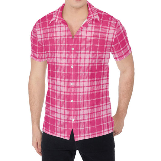 Pink Tartan Pattern Print Men's Shirt