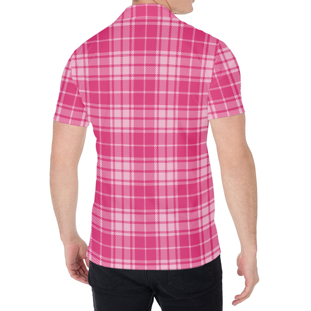 Pink Tartan Pattern Print Men's Shirt