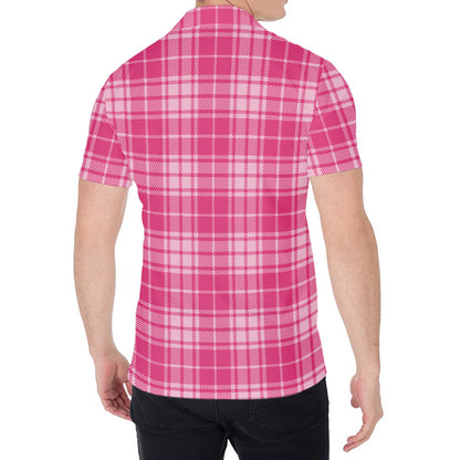 Pink Tartan Pattern Print Men's Shirt