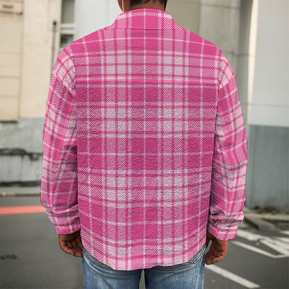 Pink Tartan Pattern Print Men's Shirt Jacket