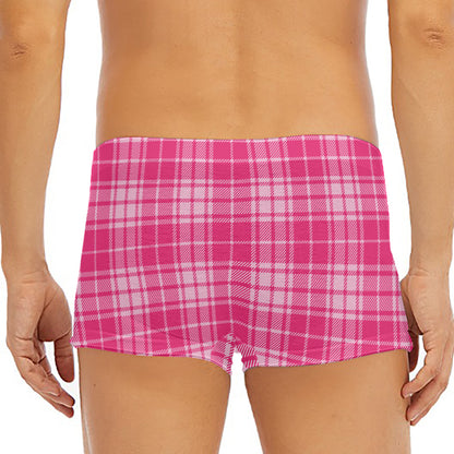 Pink Tartan Pattern Print Men's Short Boxer Briefs
