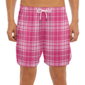 Pink Tartan Pattern Print Men's Split Running Shorts