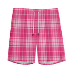 Pink Tartan Pattern Print Men's Sports Shorts