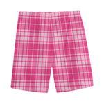 Pink Tartan Pattern Print Men's Sports Shorts