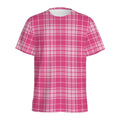 Pink Tartan Pattern Print Men's Athletic T-Shirt
