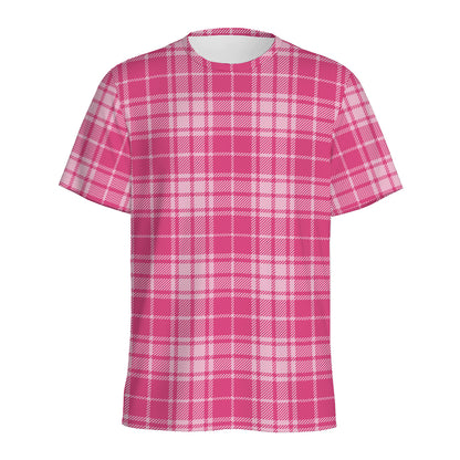 Pink Tartan Pattern Print Men's Sports T-Shirt