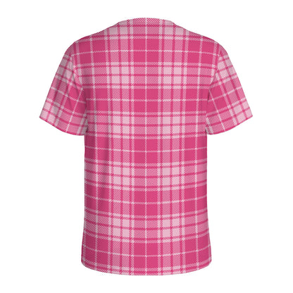 Pink Tartan Pattern Print Men's Sports T-Shirt