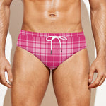 Pink Tartan Pattern Print Men's Swim Briefs