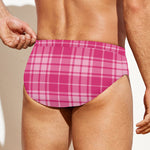 Pink Tartan Pattern Print Men's Swim Briefs