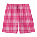 Pink Tartan Pattern Print Men's Swim Trunks