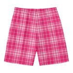 Pink Tartan Pattern Print Men's Swim Trunks