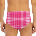 Pink Tartan Pattern Print Men's Triangle Swim Briefs