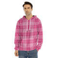 Pink Tartan Pattern Print Men's Velvet Pullover Hoodie