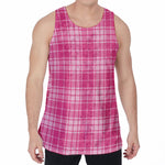 Pink Tartan Pattern Print Men's Velvet Tank Top