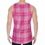 Pink Tartan Pattern Print Men's Velvet Tank Top