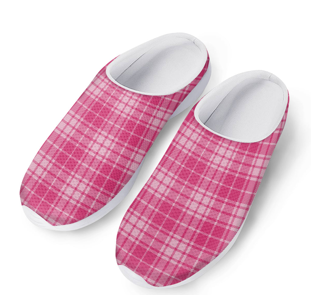 Pink Tartan Pattern Print Mesh Casual Shoes