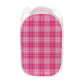 Pink Tartan Pattern Print Mesh Laundry Hamper
