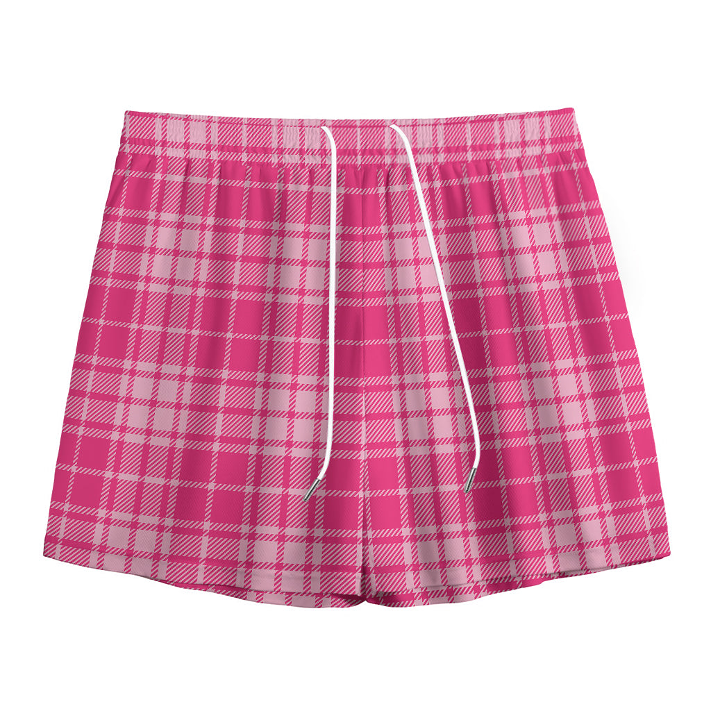 Pink Tartan Pattern Print Mesh Shorts