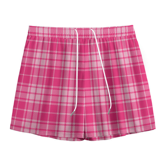 Pink Tartan Pattern Print Mesh Shorts