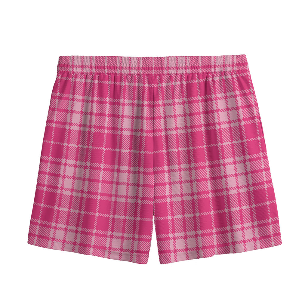 Pink Tartan Pattern Print Mesh Shorts