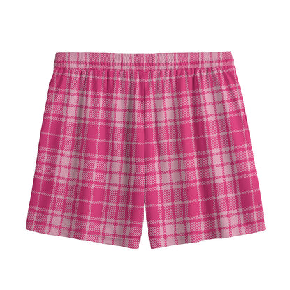 Pink Tartan Pattern Print Mesh Shorts