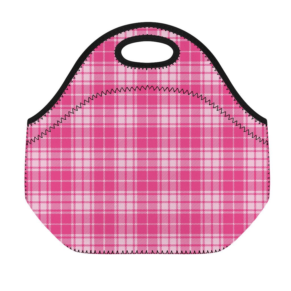 Pink Tartan Pattern Print Neoprene Lunch Bag