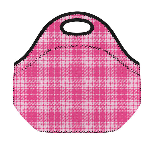 Pink Tartan Pattern Print Neoprene Lunch Bag