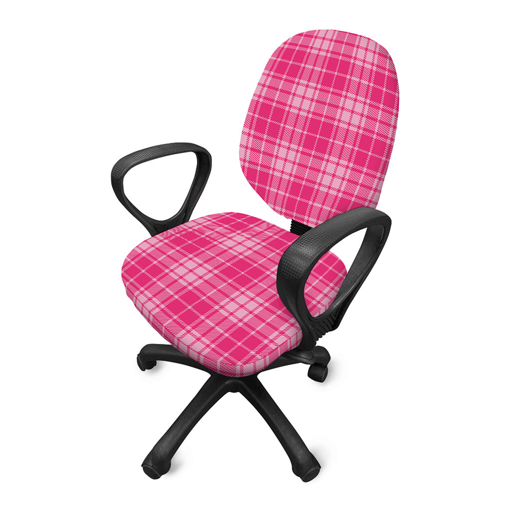 Pink Tartan Pattern Print Office Chair Cover