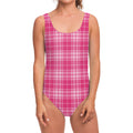 Pink Tartan Pattern Print One Piece Swimsuit