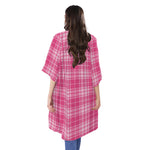 Pink Tartan Pattern Print Open Front Beach Cover Up