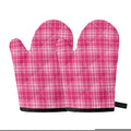 Pink Tartan Pattern Print Oven Mitts