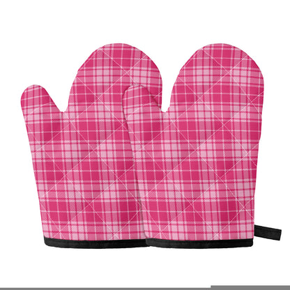 Pink Tartan Pattern Print Oven Mitts