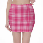 Pink Tartan Pattern Print Pencil Mini Skirt