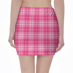 Pink Tartan Pattern Print Pencil Mini Skirt