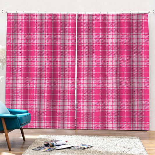 Pink Tartan Pattern Print Pencil Pleat Curtains