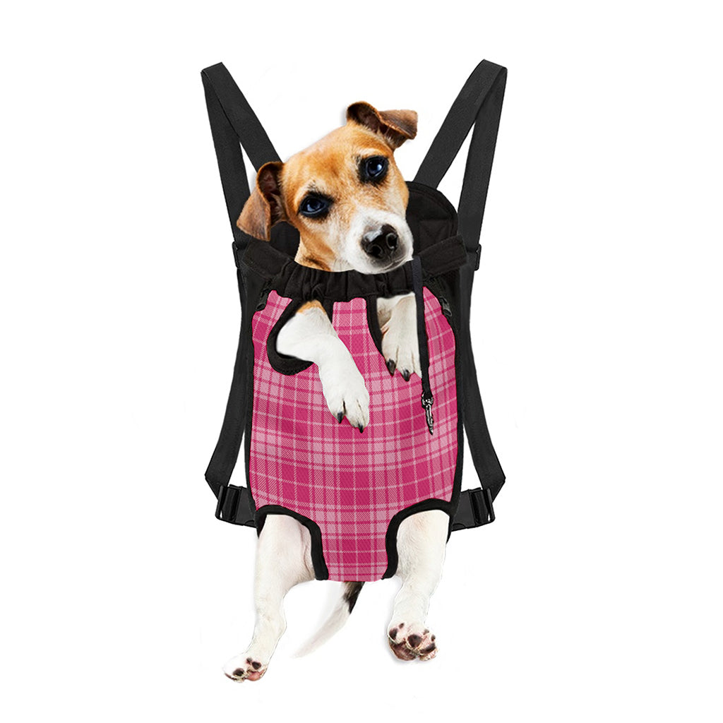 Pink Tartan Pattern Print Pet Carrier Backpack