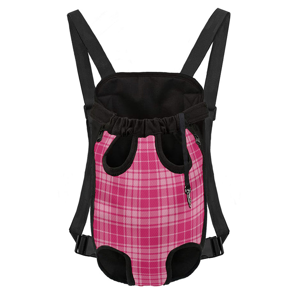 Pink Tartan Pattern Print Pet Carrier Backpack