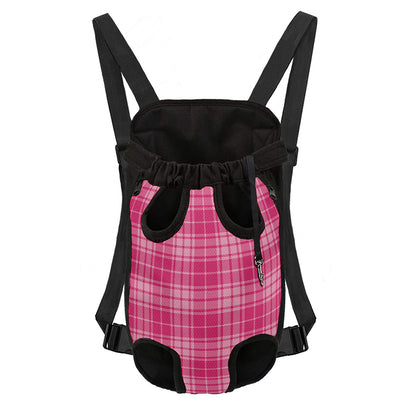 Pink Tartan Pattern Print Pet Carrier Backpack