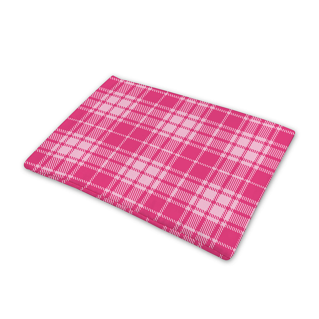 Pink Tartan Pattern Print Pet Cooling Mat Cover