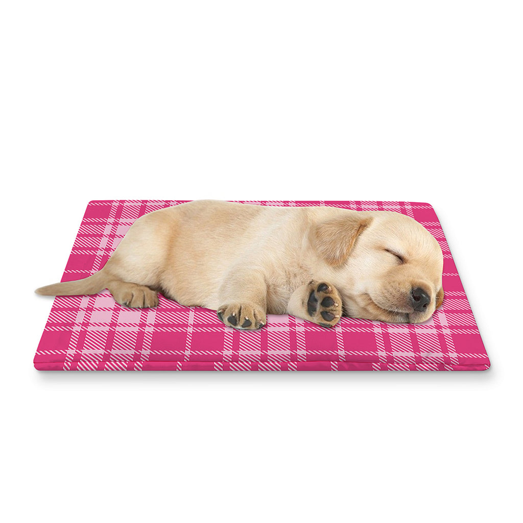 Pink Tartan Pattern Print Pet Cooling Mat Cover