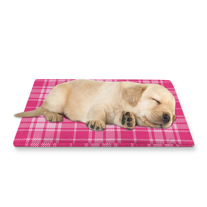 Pink Tartan Pattern Print Pet Cooling Mat Cover