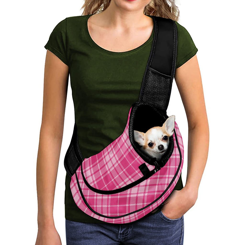 Pink Tartan Pattern Print Pet Sling Carrier