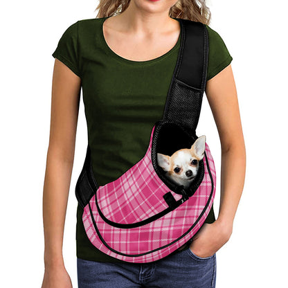 Pink Tartan Pattern Print Pet Sling Carrier