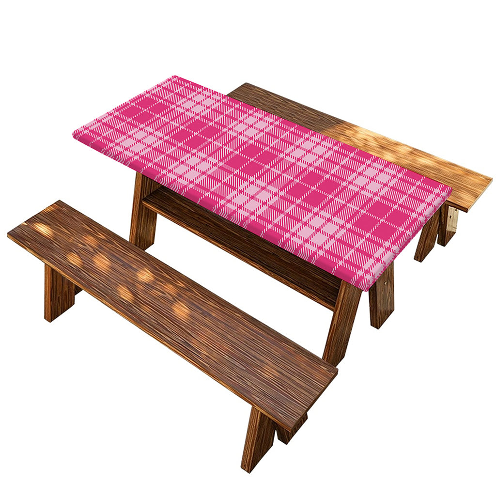 Pink Tartan Pattern Print Picnic Table Cover